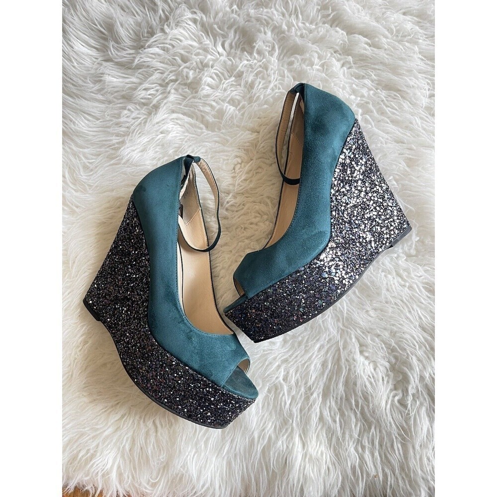 Boutique 9 Women’s Size 10 Sparkle platform Wedge Shoes Peep toe Heels - Picture 2 of 11